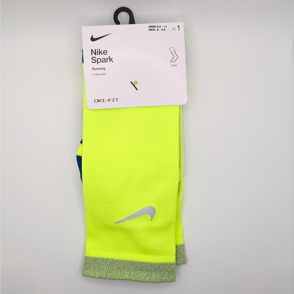 Nike Spark Cushioned Running Crew Socks - Volt Yellow - W (9.5-11) M (8-9.5) - Picture 1 of 4
